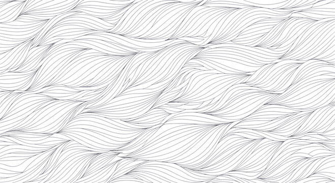 Abstract seamless pattern with an organic flow of delicate gray lines on a white background, creating a soothing and natural visual texture.