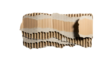 Torn piece of corrugated cardboard with ragged edges isolated on a white background