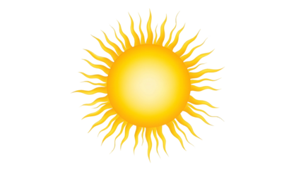 Bright Yellow Sun with Radiant Wavy Rays on Transparent Background for Solar Energy or Summer Themes