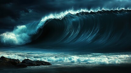 Massive ocean wave crashing with dramatic force