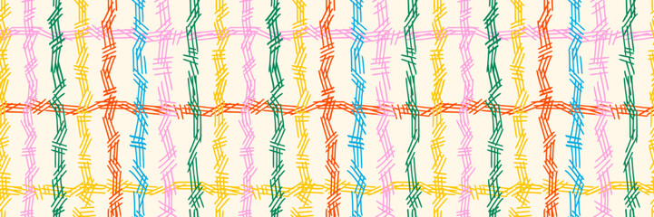 Hand drawn crosshatch seamless pattern texture. Checkerboard stripe, crayon pencil hatch line pattern. Sketch vector illustration for celebration, holiday, party.