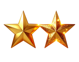 Golden shining star duo elegant decorative element, isolated on transparent background