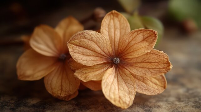 Close up of perfectly preserved dried orange Hydrangea flower - Powered by Adobe