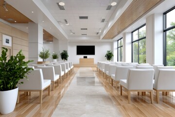 Fototapeta premium Modern empty conference room preparing for presentation