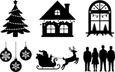 Black and White Christmas Icon Set