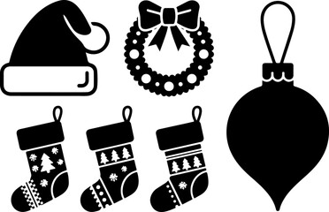 Black and White Christmas Icon Set