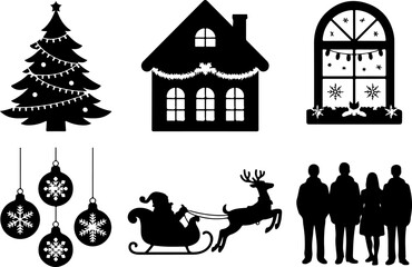 Black and White Christmas Icon Set