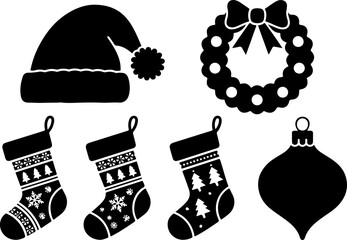 Black and White Christmas Icon Set