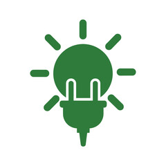Fototapeta premium Green light bulb with electrical plug symbolizing eco friendly energy and ideas, vector art, symbolic Logo