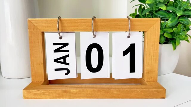 A calendar page with the date January 1st, marking the first day of the new year. The concept of renewal, new goals, and the start of the work season after the holidays.