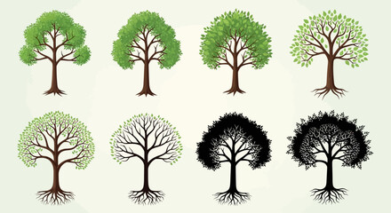 set of trees silhouettes
