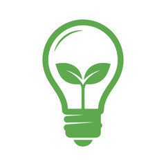 Green light bulb with growing plant inside symbolizing eco friendly energy and ideas, vector art, symbolic Logo