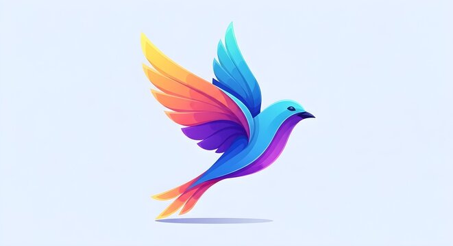 Illustration of a colorful bird with wings spread against a light blue background design art