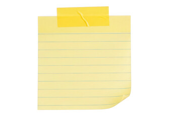 Blank yellow sticky note with tape ready for your important messages and reminders transparent background