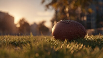 American football on grass at sunset (1)