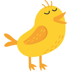 A Cute Yellow Chick Singing with Closed Eyes on a Transparent Background