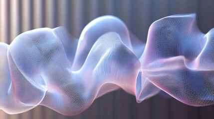 Biometric waveform tracing across a translucent screen with powder blue to silver gradient, symbolizing technology, data, identity, precision, and futuristic innovation.