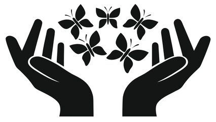 Hands holding butterflies