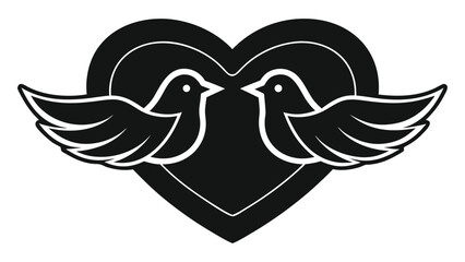 Two doves facing each other with heart symbol, conveying love and unity, perfect for romantic designs