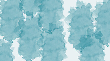 Abstract seamless pattern of blue watercolor splashes and stains on a light background