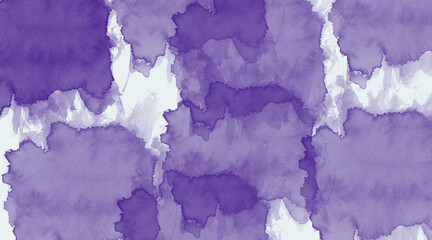 Abstract purple watercolor ink splashes and stains on textured paper background, artistic wash effect