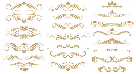 Elegant Gold Flourish Dividers & Ornamental Border Designs | Vintage Decorative Scroll Frames, Classic Victorian Luxury Line Art Elements