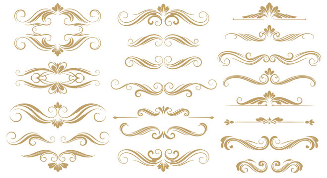 Elegant Gold Flourish Dividers & Ornamental Border Designs | Vintage Decorative Scroll Frames, Classic Victorian Luxury Line Art Elements