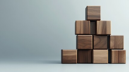 Geometric wooden blocks arranged to form a modern structure