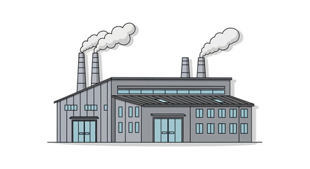 Obraz premium Industrial manufacturing plant with smokestacks emitting smoke. Flat design vector illustration of a factory complex isolated on a white background