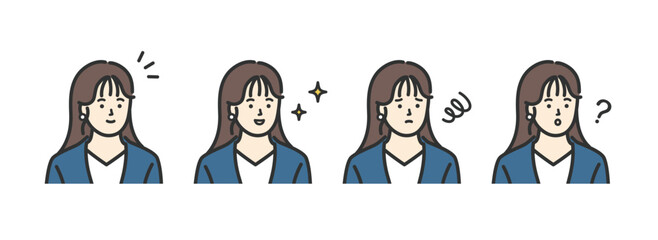 ビジネス　女性の表情アイコンイラストセット