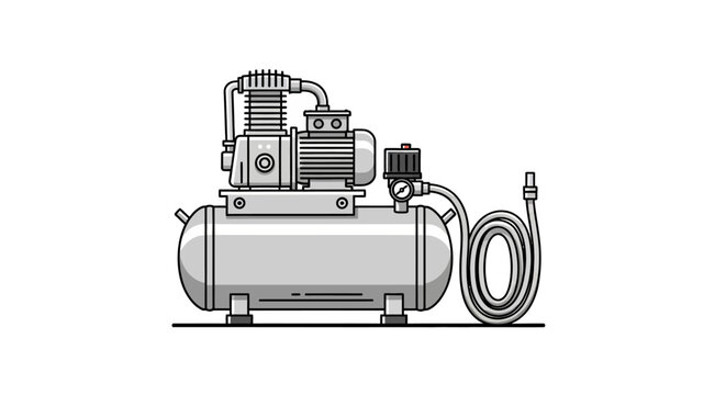 Vector icon of a portable air compressor, representing industrial equipment for pneumatic power and workshop tasks on an isolated background