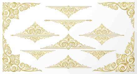 Elegant Gold Flourish Dividers & Ornamental Border Designs | Vintage Decorative Scroll Frames, Classic Victorian Luxury Line Art Elements