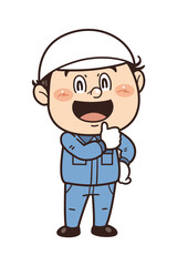 Obraz premium 工場で働く作業員『ばっちり！』のジェスチャーをしているイラスト｜不安全行動・不安全状態・労働災害