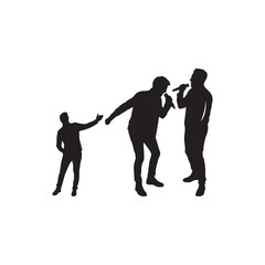 Family Singing Christmas Carols Silhouette Vector Illustration.