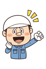 Obraz premium 工場や現場で働く作業員が拳を握ってやる気を出しているイラスト｜不安全行動・不安全状態・労働災害