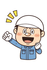 工場や現場で働く作業員が拳を握ってやる気を出しているイラスト｜不安全行動・不安全状態・労働災害