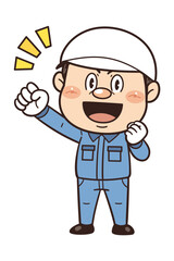 工場や現場で働く作業員が拳を握ってやる気を出しているイラスト｜不安全行動・不安全状態・労働災害