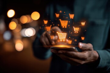 Person shopping online at night