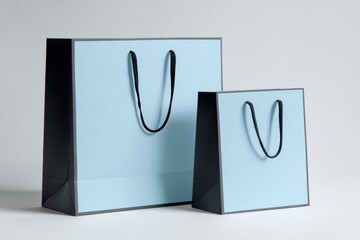 Two light-blue shopping bags, one larger than the other, on a white background