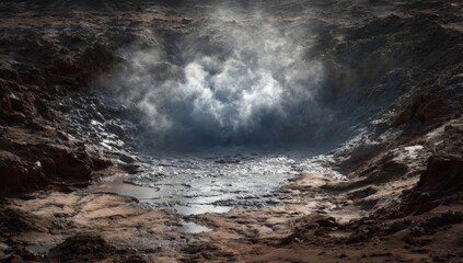 A crater filled with steam