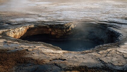 Volcanic crater steaming