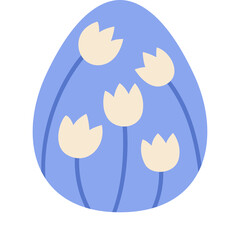 A Large Light Blue Easter Egg Decorated With A Pattern Of Five Cream Colored Tulips And Green Stems On A Transparent Background