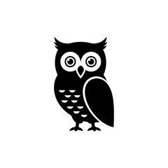 Fototapeta premium The cute cartoon owl with big eyes and a beak is perched on a tree branch, a wise nocturnal bird illustration