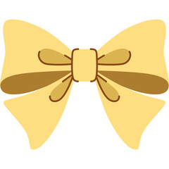 A Light Yellow Bow With A Brown Outline And Center Detail On A Transparent Background Representing...