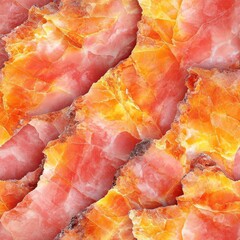 Layered slices of translucent pink and orange meat, white isolate background.
