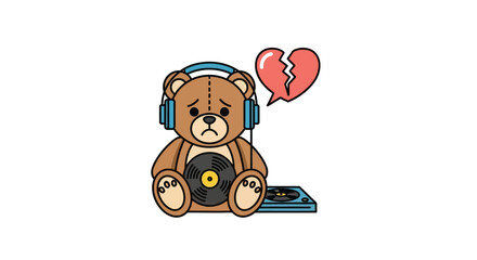 Melancholic melodies: A heartbroken bear's emotional journey through vinyl records and heartbreak