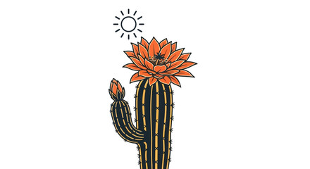 Desert bloom cactus illustration with sun symbol creates minimalist beauty imagery