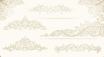 Elegant Gold Flourish Dividers & Ornamental Border Designs | Vintage Decorative Scroll Frames, Classic Victorian Luxury Line Art Elements