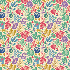 Seamless floral pattern with colorful abstract flowers