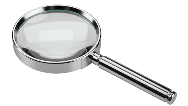 Magnifying Glass with Silver Frame on Black Surface for Investigation or Research